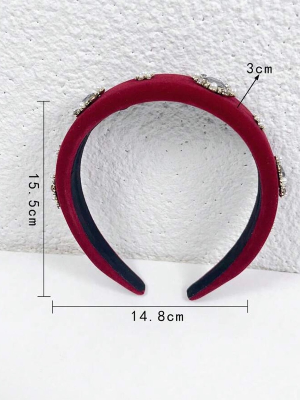 Jewel-Embellished Burgundy Velvet Headband - Picture 4 of 4